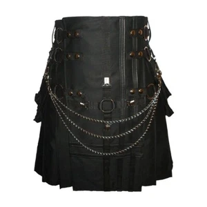 Gothic Utility Kilt für Herren - Schwarz Baumwolle Handarbeit Hybrid mit Cargotaschen - Bild 1 von 4