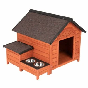 Cuccia in legno per cani da esterno con ciotole + regalo 105 x P 91 x H 81 cm - Foto 1 di 9
