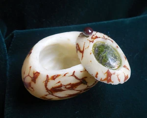 Unakite Tagua Nut Stash Pill Keepsake Box Trinket Case Palm Ivory Medicine Jar - Picture 1 of 9