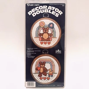 Cross Stitch Kit 2 Rainbow Teddy Bear Sewing Hoop Frame Decorator Doubles uSA - Picture 1 of 5