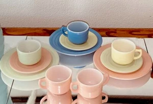 Vintage MCM 50er Hasel Atlas Kindergeschirr Little Hostess Teeservice Pastell 11 Teile - Bild 1 von 5