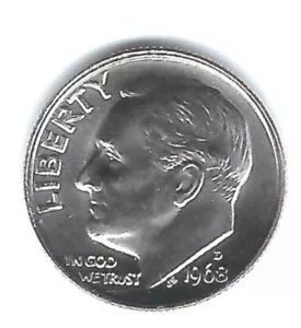 1968-D Denver Brilliant Uncirculated Roosevelt Dime! - Picture 1 of 2