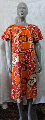Vintage Milena Hawaii Orange Floral Print Hawaiian MuumuuDress M/L - Image 1 of 4