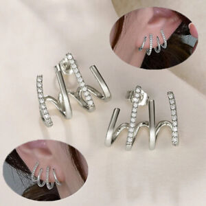 Claw Earrings Cuff CZ Stud 925 Silver Minimalist Illusion Wrap Women Jewellery