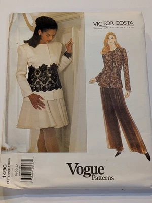 Vogue 1490 Victor Costa Misses Jacket Skirt Pants 18-22 Vintage - Image 1 of 2