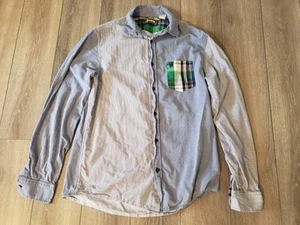 Desigual Men's Med Button Up Long Sleeve Shirt Striped Plaid Pocket Regular Fit - Picture 1 of 7