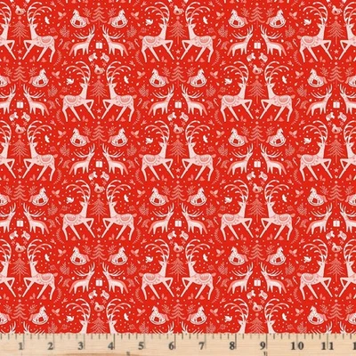 Blitzened Red Sleigh Me D2744 TIGERLILY 100% 棉织物 半码 — 第 1/2 张图片