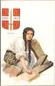 Postal de Serbia c1914 "1389-1817" período de la regla otomana - firmada por el artista SOLOMKO - Imagen 1 de 2