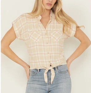 Shyanne Karo Tie Front Camp Hemd XS Sand Pink Creme Western Cowgirl Country - Bild 1 von 13