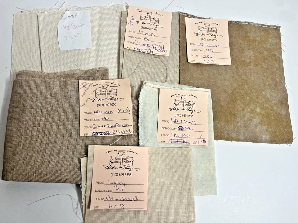 Hand Dyed Fabric Linen Lot 6 Various Counts Colors Cross Stitch Fabric Unused - Image 1 of 4