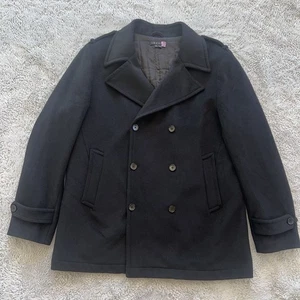 Theory Men’s Smitten Wool Cashmere Peacoat Double Breasted Black XL Military - Picture 1 of 9
