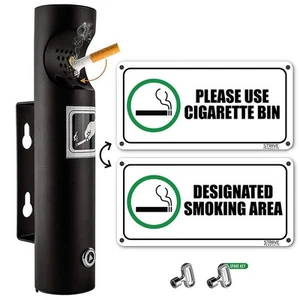 Striive Wall-Mounted Cigarette Butt Receptacle with Smoking Sign (Black) – Ou... - Picture 1 of 5