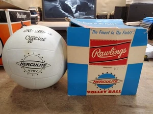Balle de volley vintage Rawlings Herculite V79V dans sa boîte d'origine, taille officielle années 50 - Photo 1/16