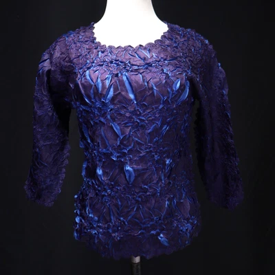 Origami Magic Bufanda Top Pullover Texturizado Elastizado Cuello Redondo Manga 3/4 Blusa Foto 1 de 4