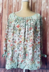 Damen 2x Bluse Roz Ali Blumen gefüttert runder Saum 3/4 Ärmel seidig bunt - Bild 1 von 11