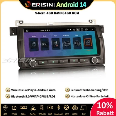 64GB Android 14 Autoradio GPS für BMW 3er E46 M3 Rover 75 MG ZT DAB+ Wifi BT5.0 - Bild 1 von 4