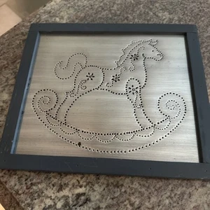 VTG Pressed Tin Framed Rocking Horse Wall Hanging  - Picture 1 of 2