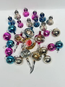 Vintage Lot Hand Blown Mini Glitter Indent Glass Christmas Ornaments - Picture 1 of 24