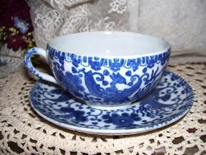 Blue and White Phoenix Bird Cup and Saucer Made in Japan - Picture 1 of 1