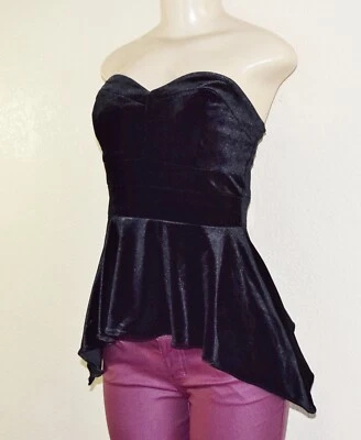 Sexy Top Peplum Sin Tirantes Asimétrico de Terciopelo para Mujer GUESS en Negro talla XS Foto 1 de 4