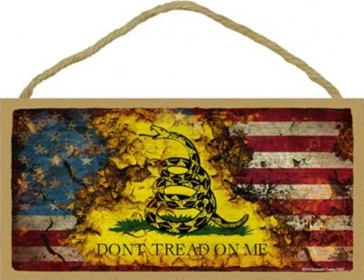 Don"t Tread On Me Gadsden's Flag On Usa Flag Nice Wood Hanging 10X5 Sign NEW C40 - Image 1 of 4