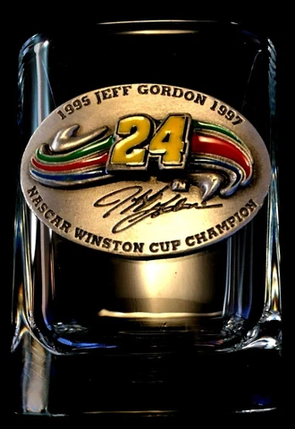 Jeff Gordon SQUARE SHOT GLASS  NASCAR Winston Cup Champ Pewter Emblem 1995 1997 Cover