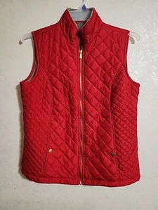 Laura Scott Quilted Vest Red Grey Faux Fur Lining sz Large Pockets - Picture 1 of 9