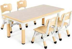 Kids Study Table and 4 Chairs Set Height Adjustable Toddler Activity Furniture - Picture 1 of 26