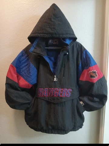 Vintage 90s NHL Starter New York Rangers Half Zip Pullover Puffer Jacket Size L Cover