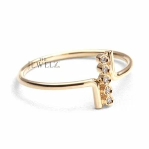 14K Gold 0.08 CT Bezel Set VS/F-G Diamond Bar Minimalist Ring - The Jewelz - Picture 1 of 5