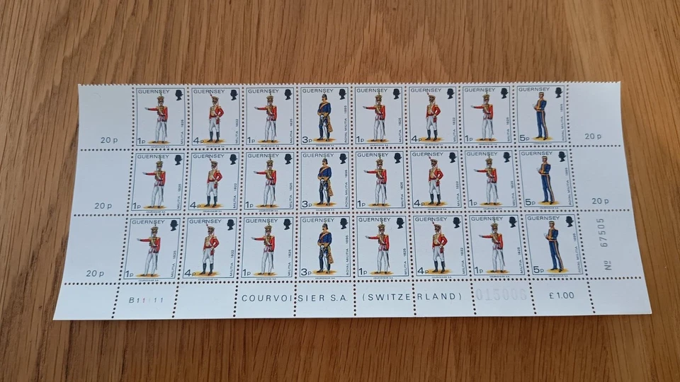 GB 1974 Guernsey Militia block of 24. 1p 3p, 4p, 5p, 3 X Margin MNH Combine Post - Image 1 of 1