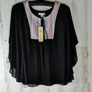 Catwalk Studia Women's Top Black/Aztec - Size M - Angel Sleeve NWT - Picture 1 of 8