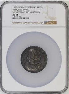 1672 Netherlands Murder & Cannabalism of DeWitt Brother Medal NGC AU 58 - Picture 1 of 2