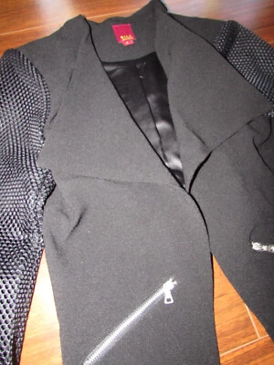 G.I.L.I  ~ New! 0 XS ~ HIGH BACK Mesh Sleve Cropped Moto Asymmetrical Jacket 77 - Image 1 of 4