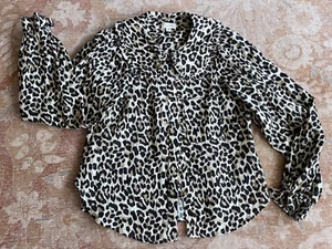 WOMEN'S ANTHROPOLOGIE LEOPARD PRINT BLOUSE COTTON XXS PILCRO PETER PAN COLLAR - Picture 1 of 10