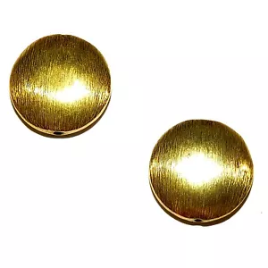 MB471 Gold Brushed Textured 18mm Flat Puffed Round Coin Brass Beads 2pc - Picture 1 of 1