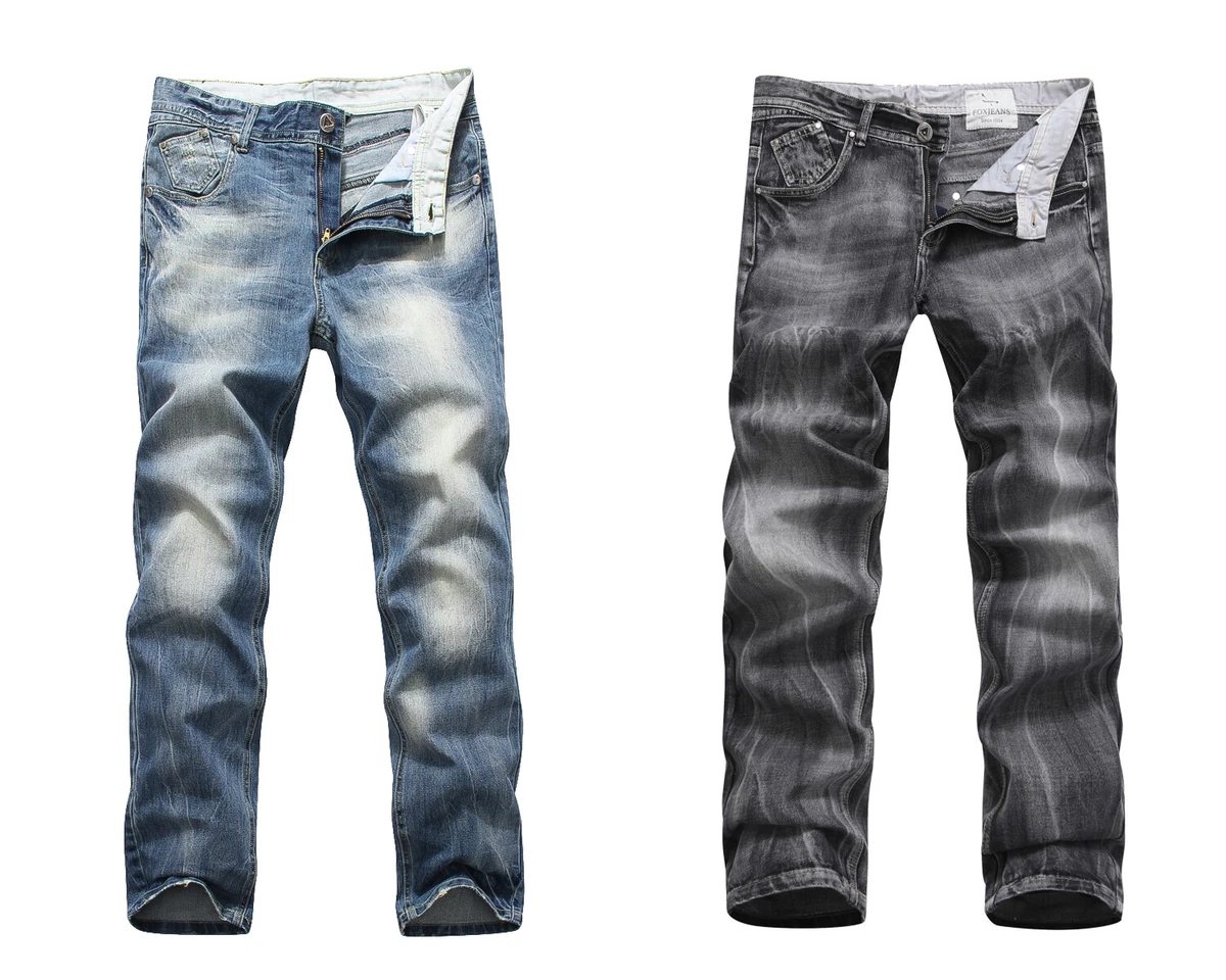 FOX JEANS Men's Alfred Regular Fit Straight Leg Denim Jeans – Blue Check, Sizes 32-44, 33" Inseam
