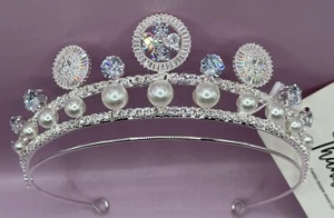 CROWN Silver Princess Tiara with Pearls & Rhinestones, BEAUTIFUL & UNIQUE NIB - Picture 1 of 2