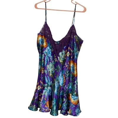 VTG Victoria’s Secret Gold Label Slip Dress L Purple Floral Lace Chemise 90s Y2K - Image 1 of 4