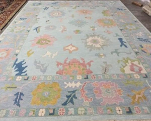 New Handmade Turkish Oushak Hand Knotted Wool Rug Living Area Rug Sky Blue 9x12 - Picture 1 of 5