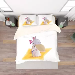 3D Rabbit Easter Egg Kids White Quilt Cover Set Duvet Cover Bedding Pillowcases - Picture 1 of 6