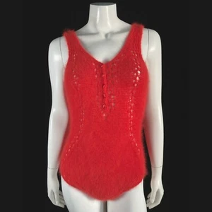 80% Angora Fuzzy Hand knit NWT Red OOAK Body Suit Lingerie Sweater Size M/L - Picture 1 of 10