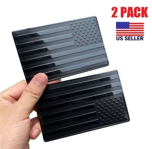 2× Black Metal USA Flag Sticker American Car Truck Decal Body Helmet Emblem USA - Picture 1 of 12