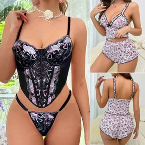 Sexy 2 Pieces Lingerie Women Pajamas Set Lace Cami Underwear Sleepwear Nighties - Picture 1 of 100
