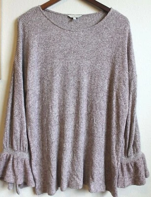 Lucky Brand Women's New Tie Sleeve Rib Tawny Sweater SZ 1X - Image 1 of 4