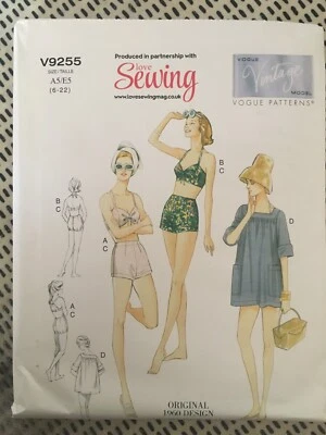 Vogue V9255 Sewing Pattern Bra Shorts Cover-up 1960S DESIGN Size 6-22 Uncut (b) - Image 1 of 3