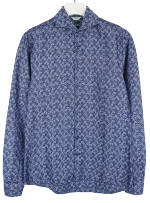 STENSTROMS Slimline Shirt Men's MEDIUM Floral Pattern Blue Cutaway Linen Blend - Image 1 of 4