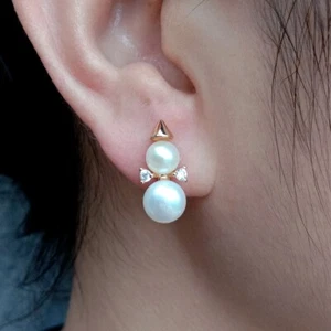 Pendientes de perla blanca cultivada muñeco de nieve elegantes pendientes de tachuelas - Imagen 1 de 6