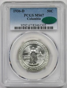 1936-D Columbia 50C PCGS CAC MS 67 Silver Commemorative Half Dollar - Picture 1 of 4