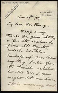 1889 PRINCE GEORGE of WALES. Later King GV, Castle Rising to Sir Henry Ponsonby - Foto 1 di 2